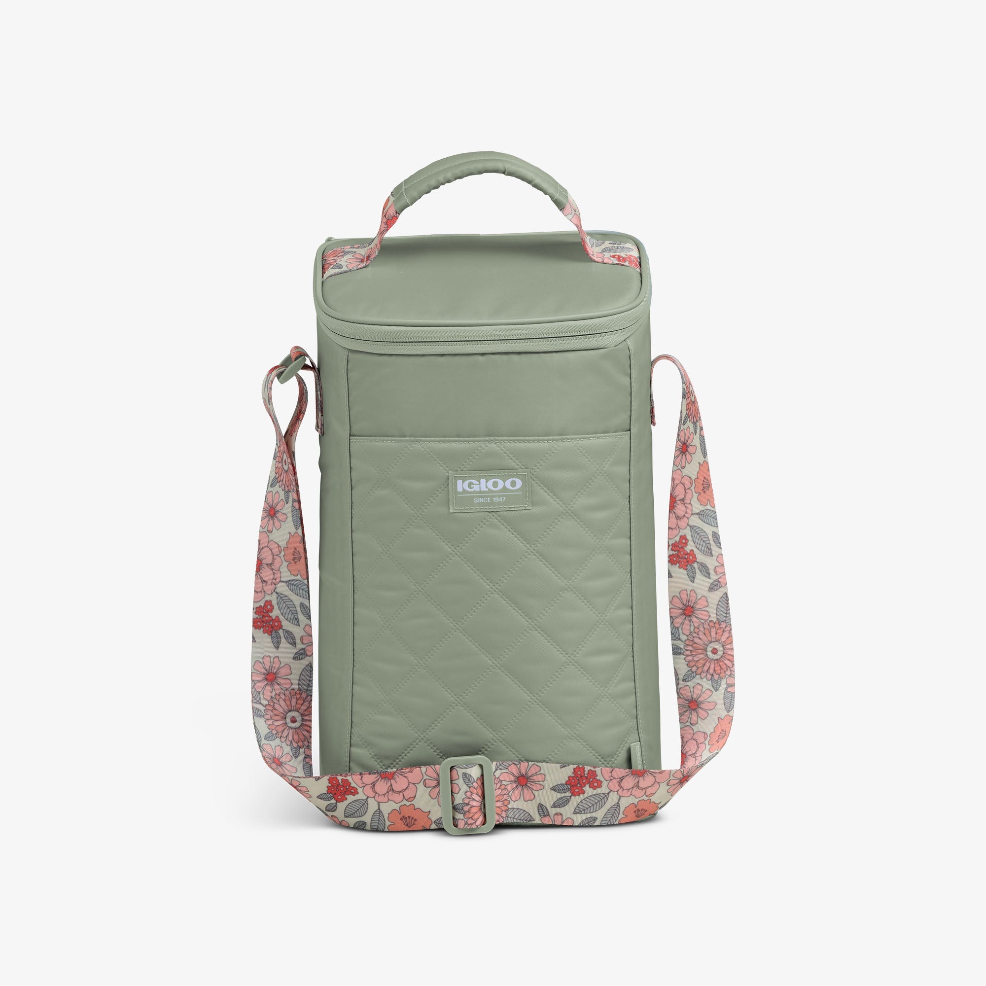 Floral MaxCold® DUO Vertical Crossbody Cooler Bag V6 - Sage - Front View