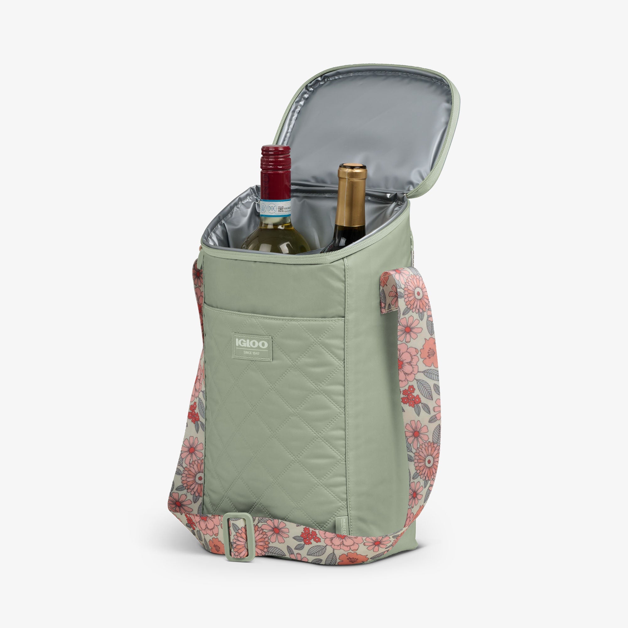 Floral MaxCold® DUO Vertical Crossbody Cooler Bag V6 - Sage - Product View