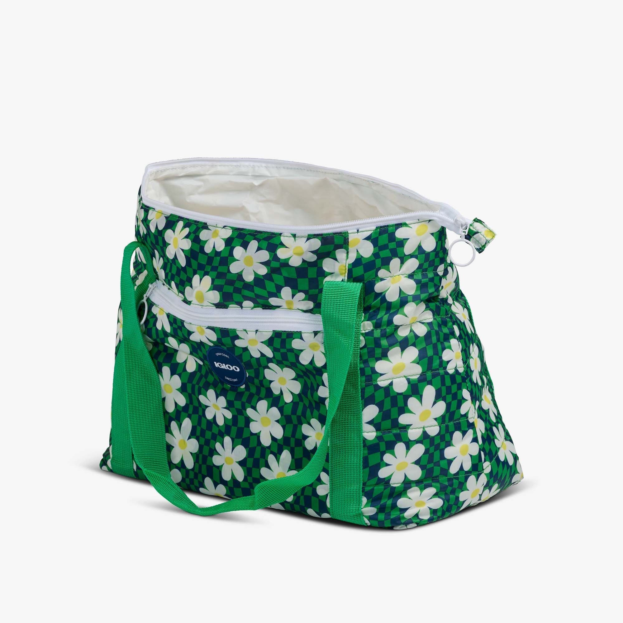 Retro Packable Puffer 20-Can Cooler Bag R1 - Psychedelic Daisy - Open View