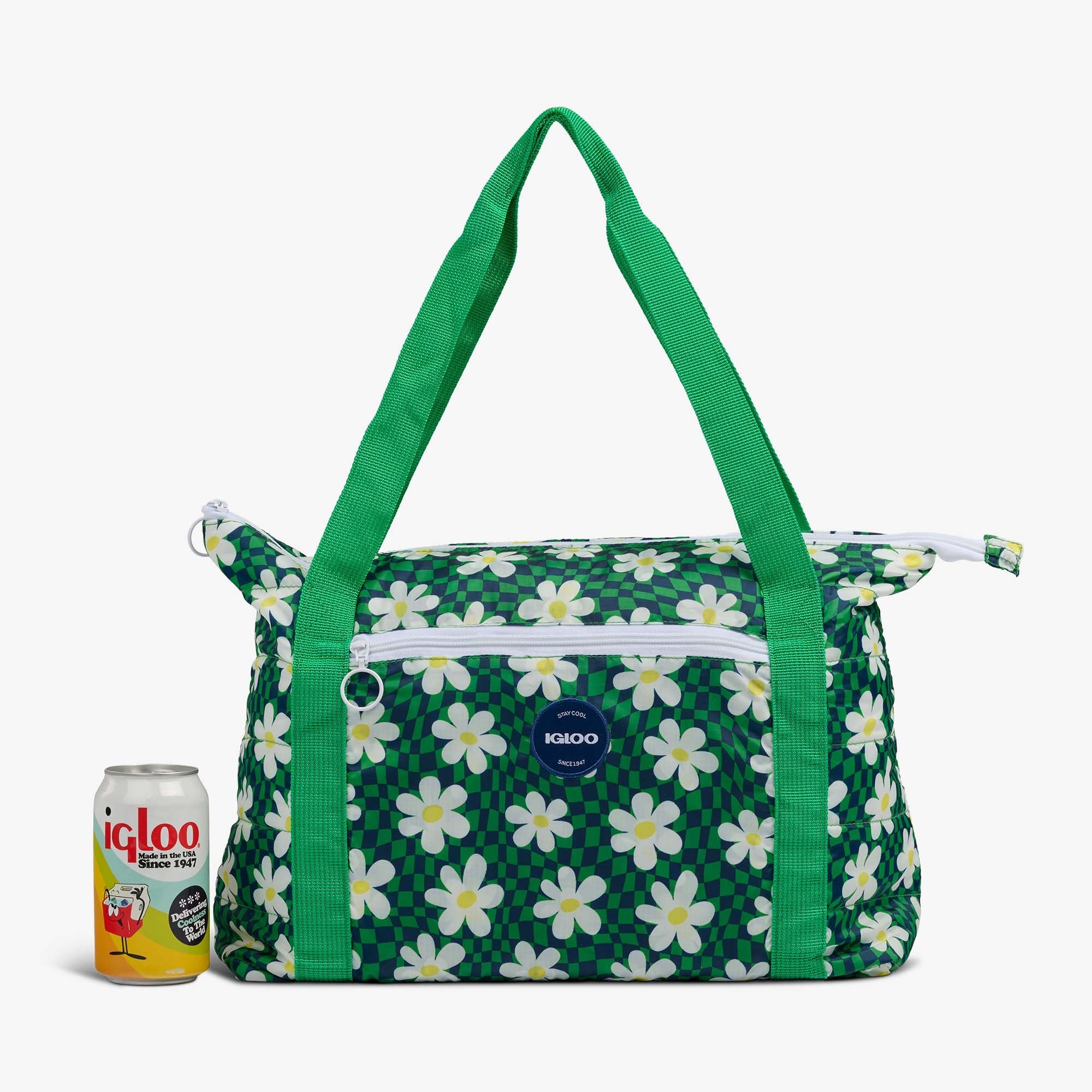 Retro Packable Puffer 20-Can Cooler Bag R1 - Psychedelic Daisy - Size View