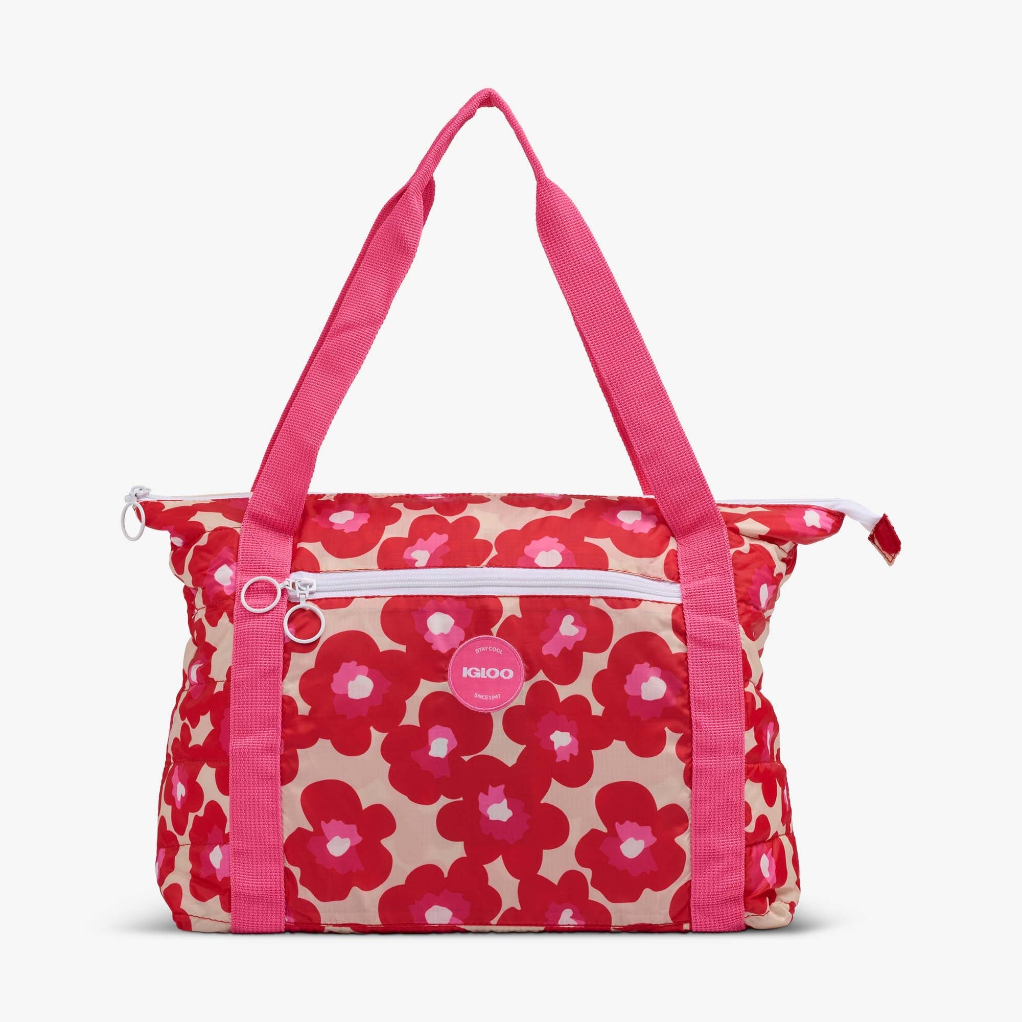 Retro Packable Puffer 20-Can Cooler Bag R1 - Mod Floral - Front View
