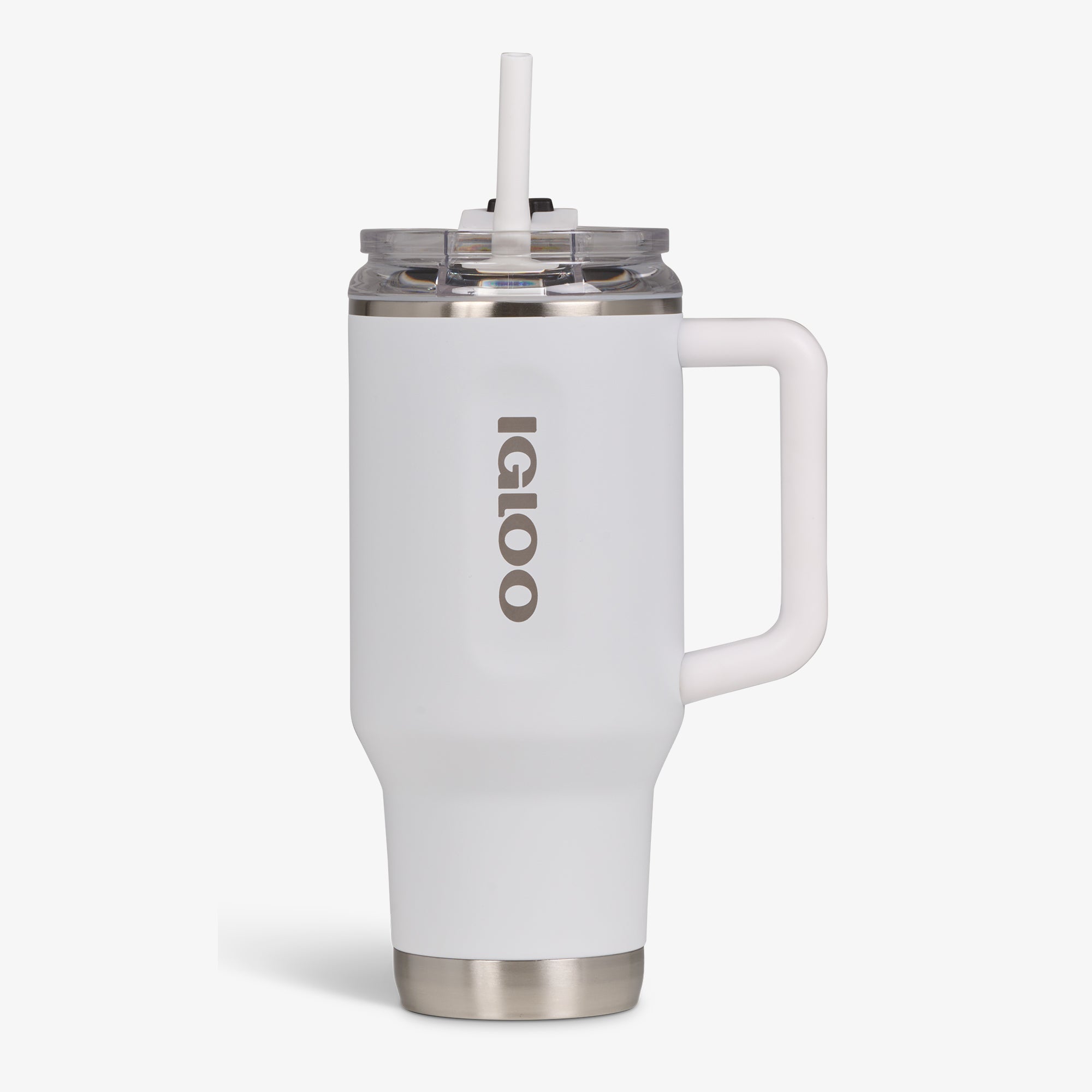 32 Oz Flip ‘n’ Sip Travel Mug G9 - White - White - Custom - Strap View