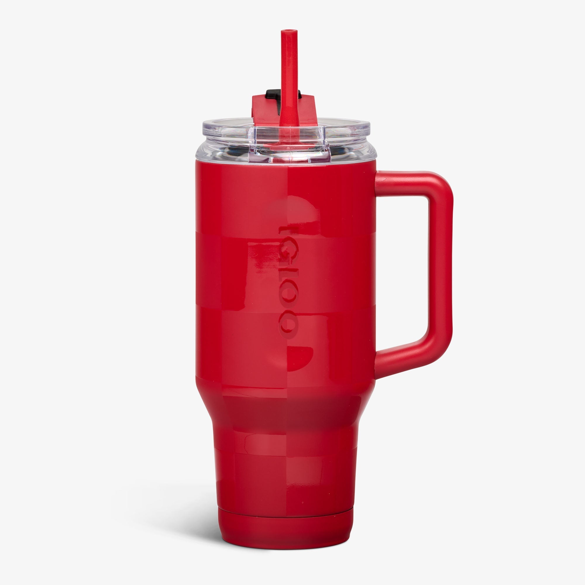 32 Oz Flip ‘n’ Sip Travel Mug G9 - Crimson Check - Front View